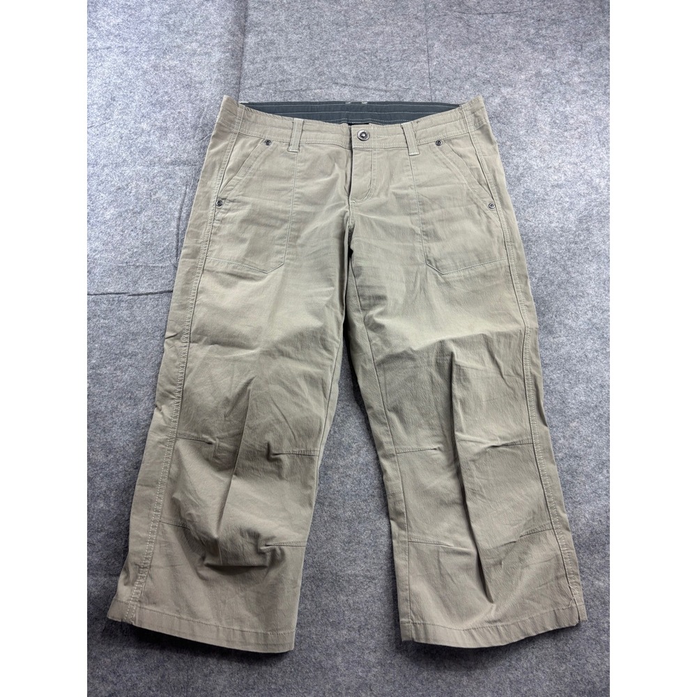 Kuhl Splash Kapri Tan Khaki Hiking Pants Womens 10 Embroidered Floral Crop Boho